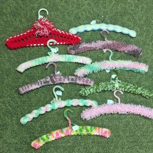10 Vintage Hand Made Crochet groovy clothing hangers 60s